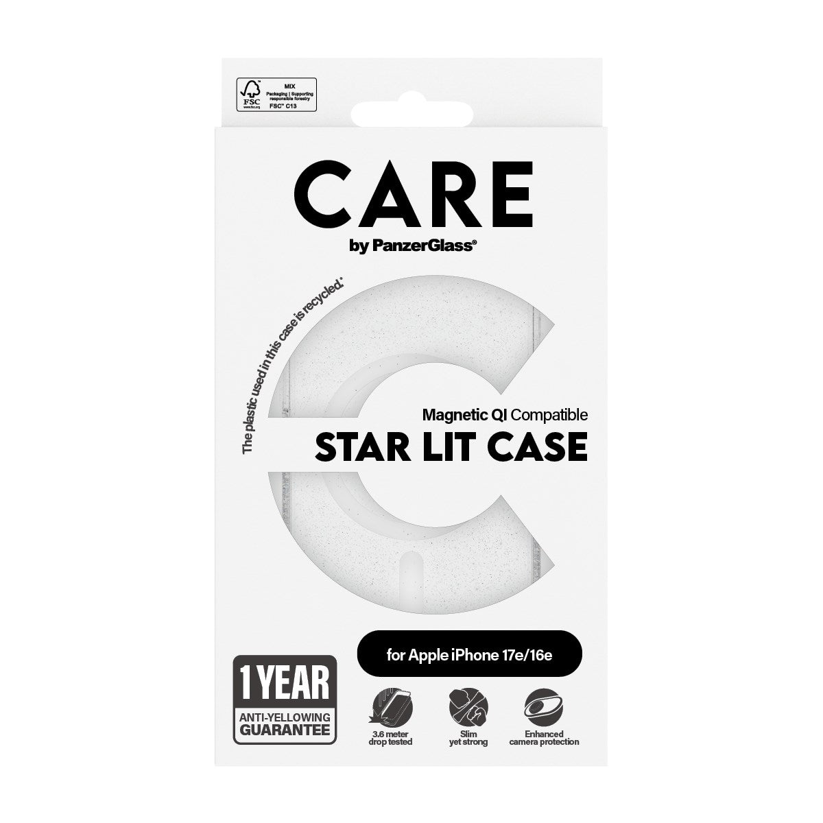 CARE™ by PanzerGlass® Star Lit Case m. Hvid Qi Compatible iPhone 17e | 16e